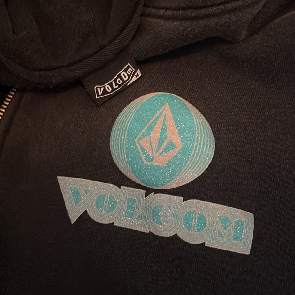Volcom Hoodie Black Teal Zip Up - Picture 3 of 7